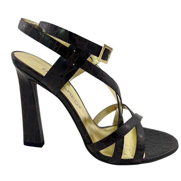 New Dsquared2 Women US 8 Brown Croc Embossed Leather High Heel Sandals | $650 - Picture 8 of 17